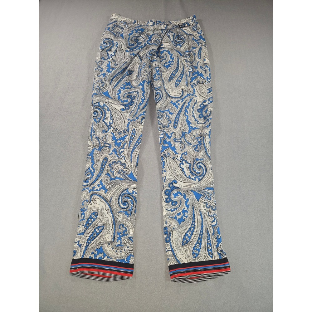 New York & Company Paisley Pants Womens‎ 8 Blue White Wide Leg Buckle Detail NEW